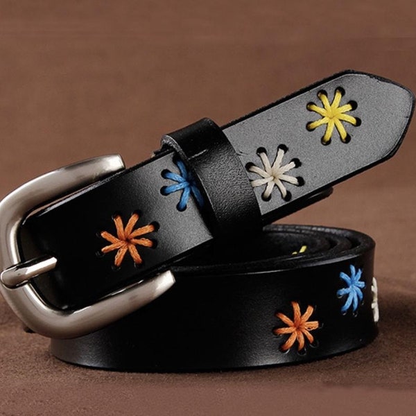 Embroidered Genuine Leather Embroidered Belt