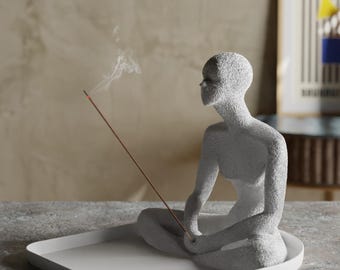 Meditating Human Incense Holder | 3D Printed Zen Decor | Minimalist Yoga Room Decor | Mindfulness Gift | Unique Aromatherapy Burner