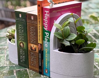 Moderne 6-delige boekensteunset met verborgen plantenbakken en waterreservoirs | Minimalistisch woondecoratie | Hoogwaardig PLA | Handgemaakt in het Verenigd Koninkrijk