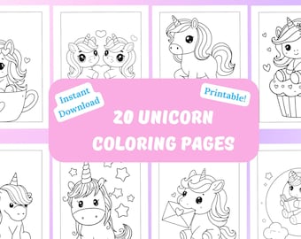 Dibujos para colorear de unicornios / Libro para colorear de unicornios / Hojas para colorear de unicornios / Dibujos para colorear imprimibles / Libro para colorear lindo / Dibujos para colorear digitales