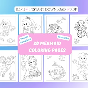 Mermaid Coloring Pages | Mermaid Coloring Book | Mermaid Coloring Sheets | Printable Coloring Pages | Cute Coloring Book | Digital Coloring