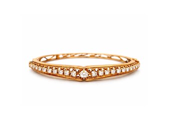 3 Carat Old Mine Cut Oval Diamond Cocktail Bangle | 14K Yellow Gold | Vintage Inspired Heirloom Mothers Day Gift