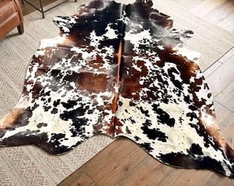 Genuine Cowhide Rug, Real Leather Area Rug, Natural Animal Hide Carpet, Rustic Western Living Room Decor, Handcrafted Large Floor Rug