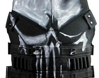 Punisher Style Leather Tactical Vest: Biker Armor, Cosplay Costume