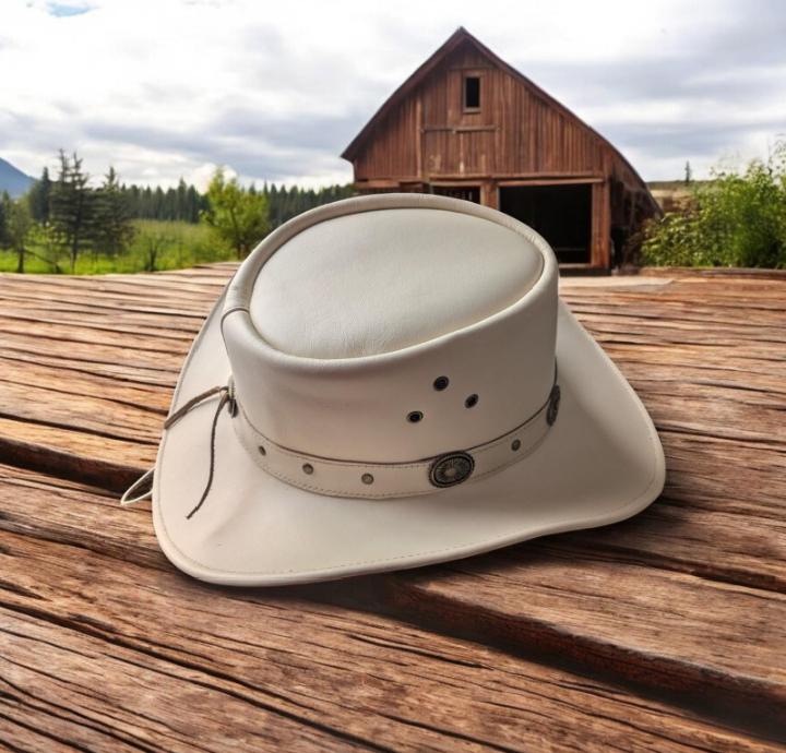 Rugged Australian Hat Brown Leather Bush Hats - Foldable Distressed Cattleman Headwear by