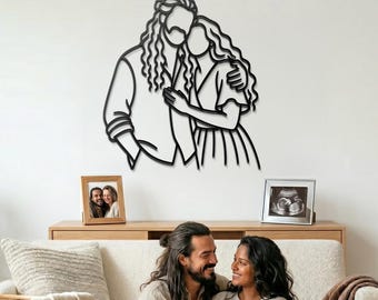 Retrato familiar personalizado en metal: Silueta sin rostro para pared, regalo de aniversario para esposa, regalo del Día de la Madre.