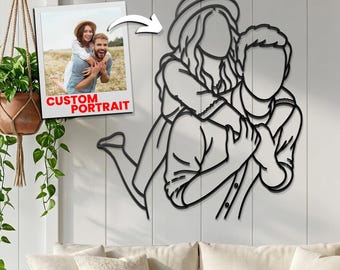 Retrato familiar personalizado en metal: Silueta sin rostro para pared, regalo de aniversario para esposa, regalo del Día de la Madre.