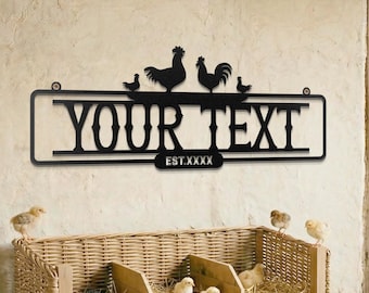 Letrero metálico para gallinero, letrero con nombre personalizado, arte mural metálico para marca de ganado, letrero para granja, letrero personalizado con nombre de rancho, regalo personalizado para el Día del Padre