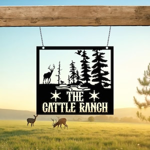 Cartello in metallo personalizzato con scritta "Farm", decorazione murale personalizzata con cervi e foreste, cartello "Ranch", arredamento in stile fattoria, arredamento per esterni, regalo per la festa del papà