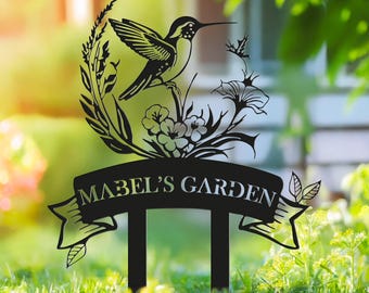 Custom Hummingbird Garden Sign: Personalized Metal Art Decor
