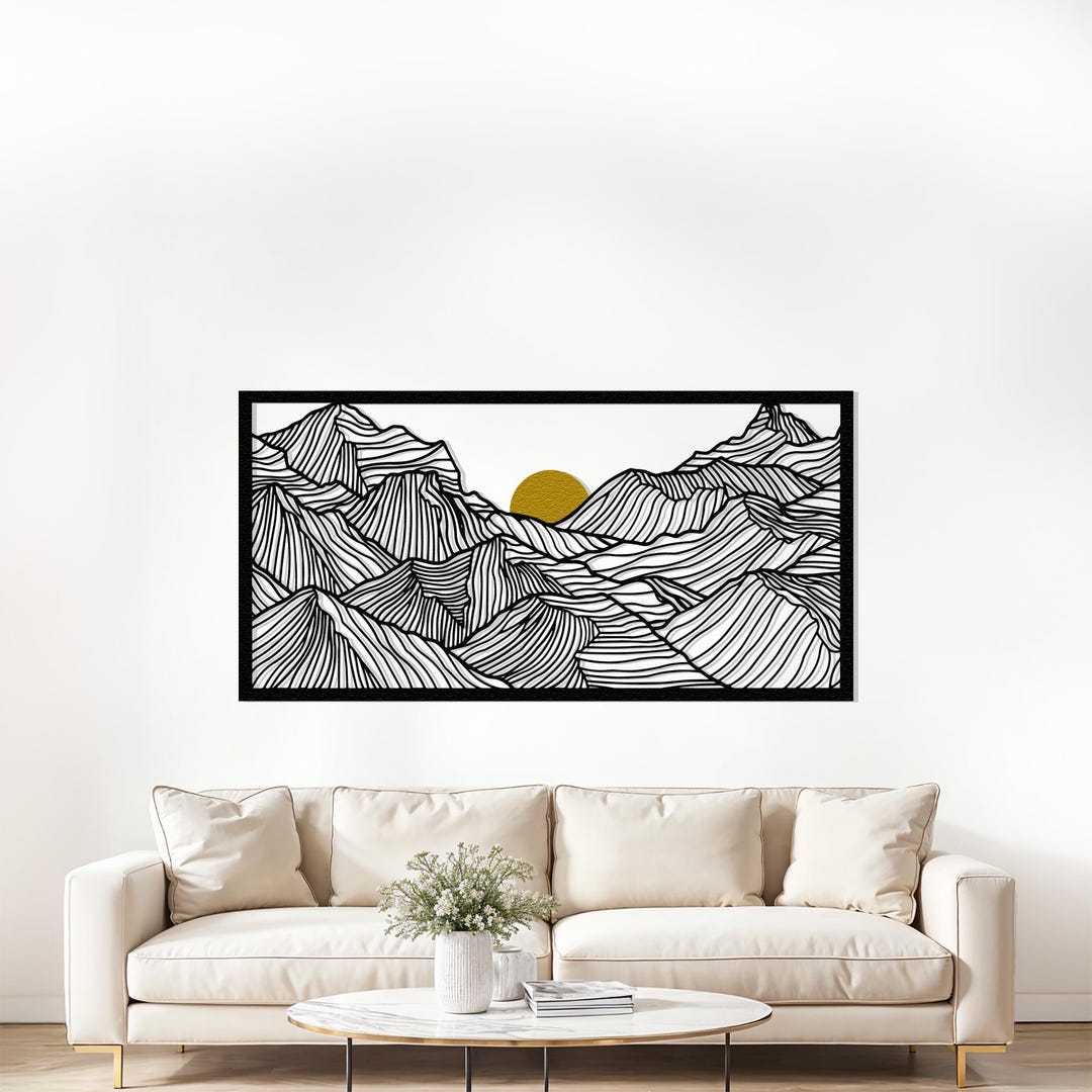 Mountain and Sun Metal Wall Art: Modern Living Room Decor - Etsy