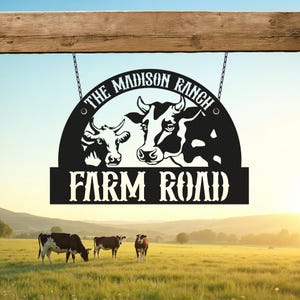 Custom Metal Farm Sign, Cow Farm Wall Art, Farm Name Sign, Highland Cow Decor,  Personalized Metal Barn Sign, Farmhouse Decor, Gift For Dad