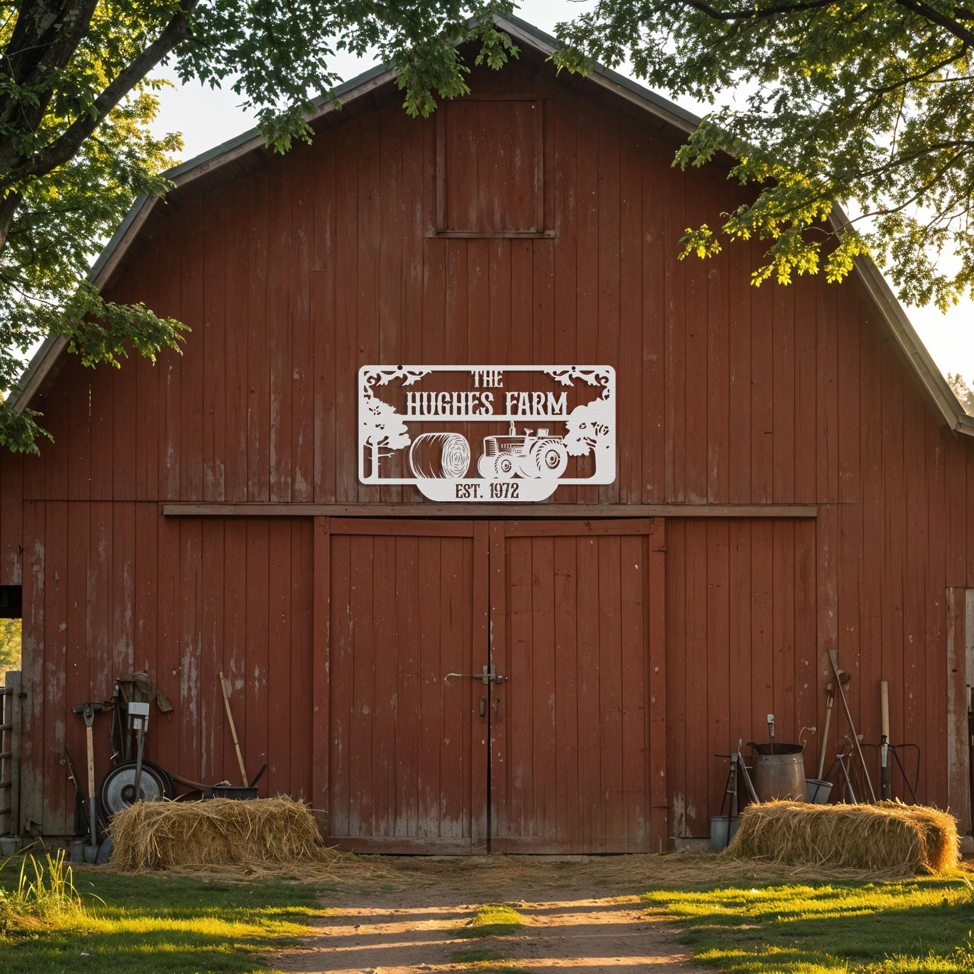 Personalized Tractor Metal Farm Sign, Custom Ranch Name Steel Barn ...
