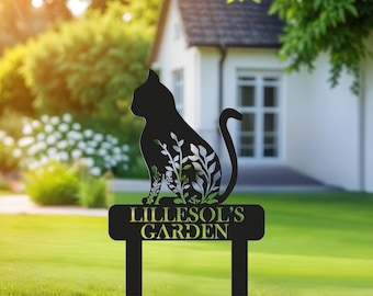 Letrero de jardín personalizado para gatos: Estaca metálica floral para jardín, monumento conmemorativo para mascotas