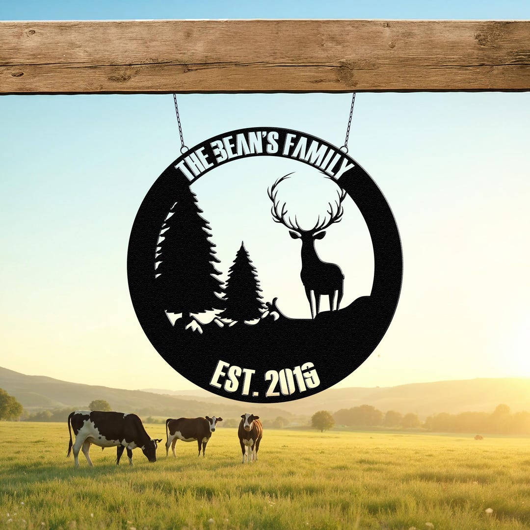 Custom Deer Forest Metal Sign, Personalized Farm Decor, Farmhouse Name ...