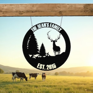Cartello in metallo personalizzato "Foresta di cervi", decorazione personalizzata per fattoria, cartello con nome della fattoria, decorazione in metallo per ranch, cartello per ingresso fattoria, cartello per fienile, regalo per papà