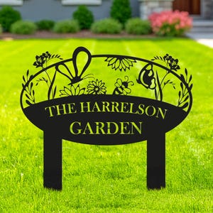 Benutzerdefinierte Metall Gartenstecker, personalisiertes Gartennamenschild, Metallgartendekor, Outdoor Yard Art, Gartenblumenschild, Metallgartenschild