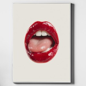 Red Lips Digital Wall Art Set of 3 – Sexy Pop Art Poster Bundle | Glossy Lipstick Digital Print for Salon & Modern Decor
