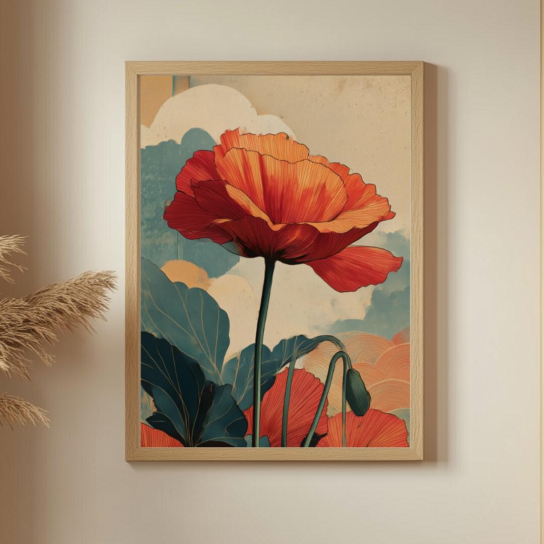 Poppy Flower Wall Art Set of 4 – Vintage Botanical Floral Prints ...