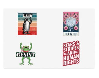 Hoja de pegatinas de resistencia activista / Pegatinas de protesta, solidaridad y política contra Trump y el ICE