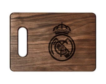Tabla de cortar de madera grabada del Real Madrid Club de Fútbol