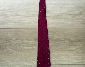Christian Dior Silk Tie Burgundy Red Sailboat Nautical Woven in Italy Mens VTG