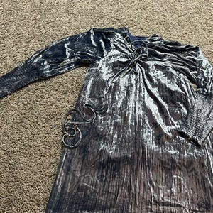 Anthropologie Blue Velour Longsleeve Dress Sz8 Boho Western Vibes Crunched Wrist image 2