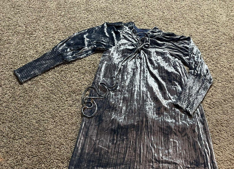 Anthropologie Blue Velour Longsleeve Dress Sz8 Boho Western Vibes Crunched Wrist image 2