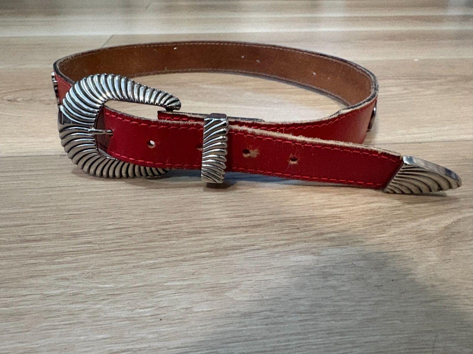 Vintage Red Leather Western Belt with Sterling Silver Buckle Tory Leather x Frans Boone Western Bridle Leather Belt 1  main image 3
