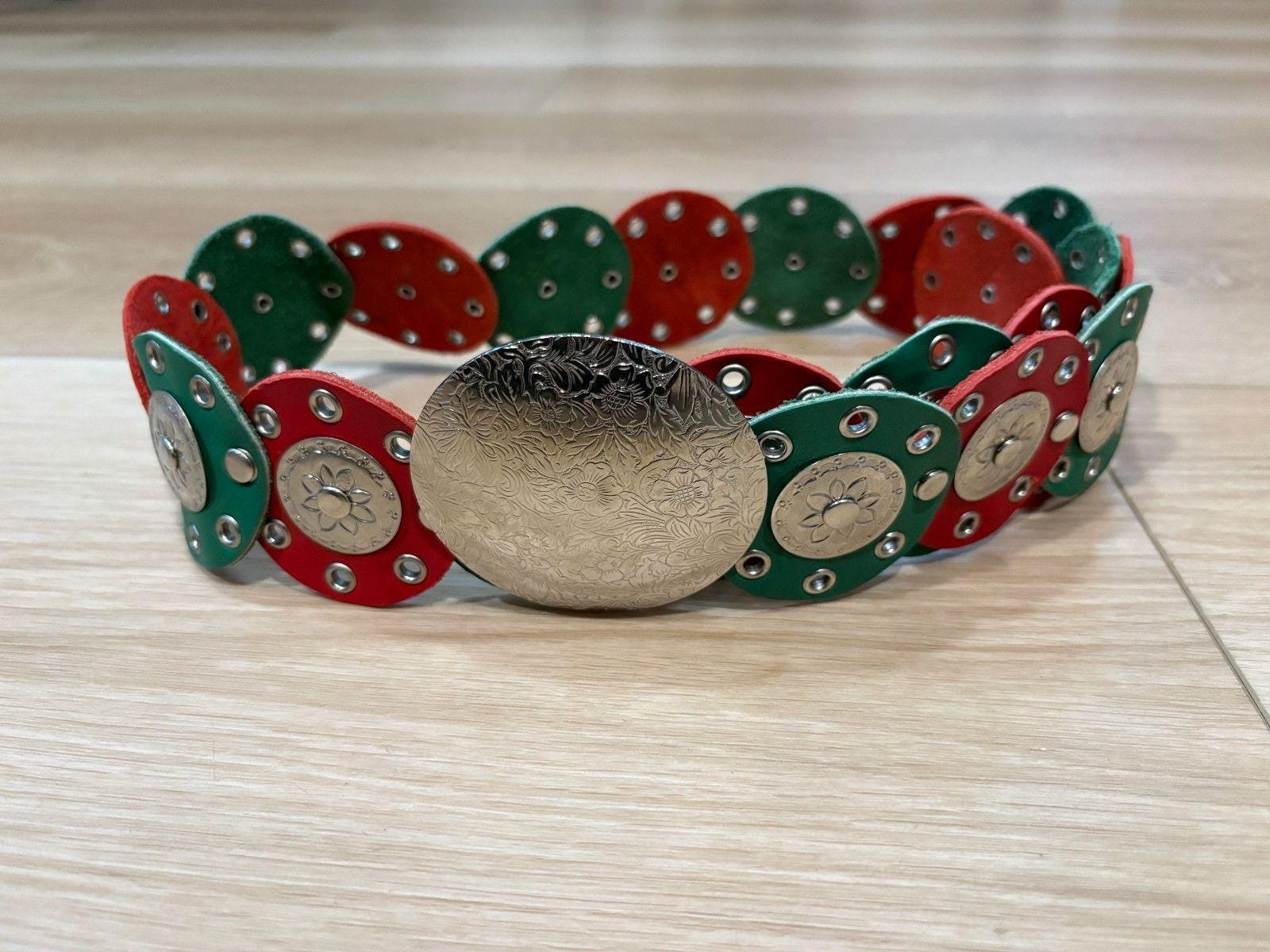 Vintage belt silver toned discs red beads black cords EUC Red Disc Belt - Etsy main image 2