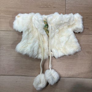 Abrigo/Chaqueta de Muñeca Cabbage Patch Kids de Piel Sintética Blanca con Pompones