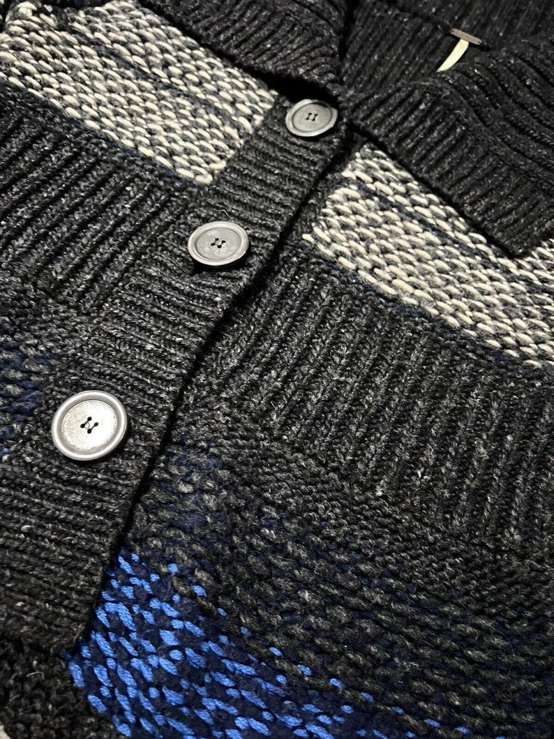 Sweter kardigan Free People z dekoltem w serek, szaro-niebieski, limonkowy, w paski, rozmiar XS zdjęcie 4