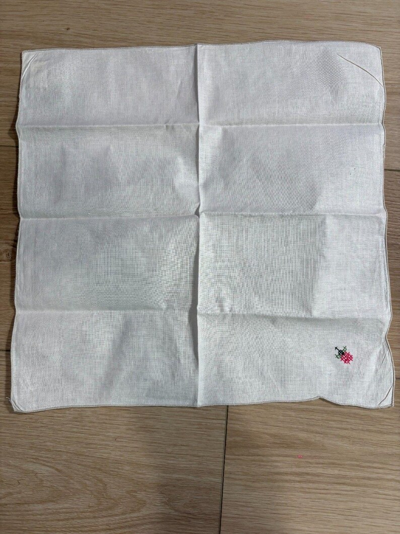 SET of 10 Vintage 100% Cotton Napkins Ladybug Cross Stitch Edge 16" x 16" image 2