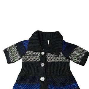 Sweter kardigan Free People z dekoltem w serek, szaro-niebieski, limonkowy, w paski, rozmiar XS zdjęcie 1
