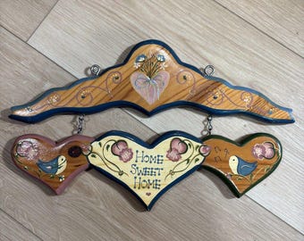 Home Sweet Home Wooden Sign Hearts Birds Flowers English Rose Handmade in Mexico