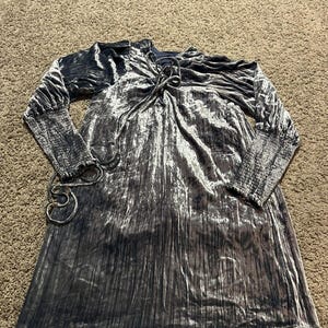 Anthropologie Blue Velour Longsleeve Dress Sz8 Boho Western Vibes Crunched Wrist image 1