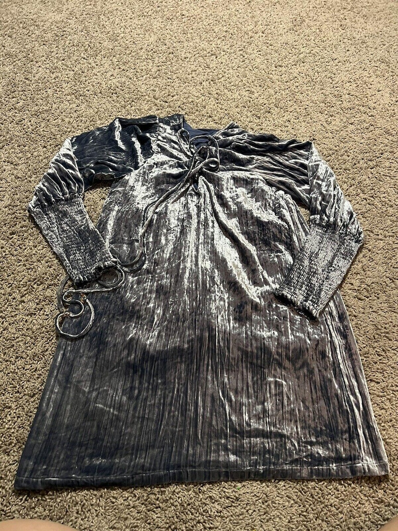 Anthropologie Blue Velour Longsleeve Dress Sz8 Boho Western Vibes Crunched Wrist image 1