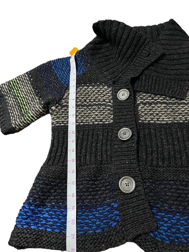 Sweter kardigan Free People z dekoltem w serek, szaro-niebieski, limonkowy, w paski, rozmiar XS zdjęcie 8