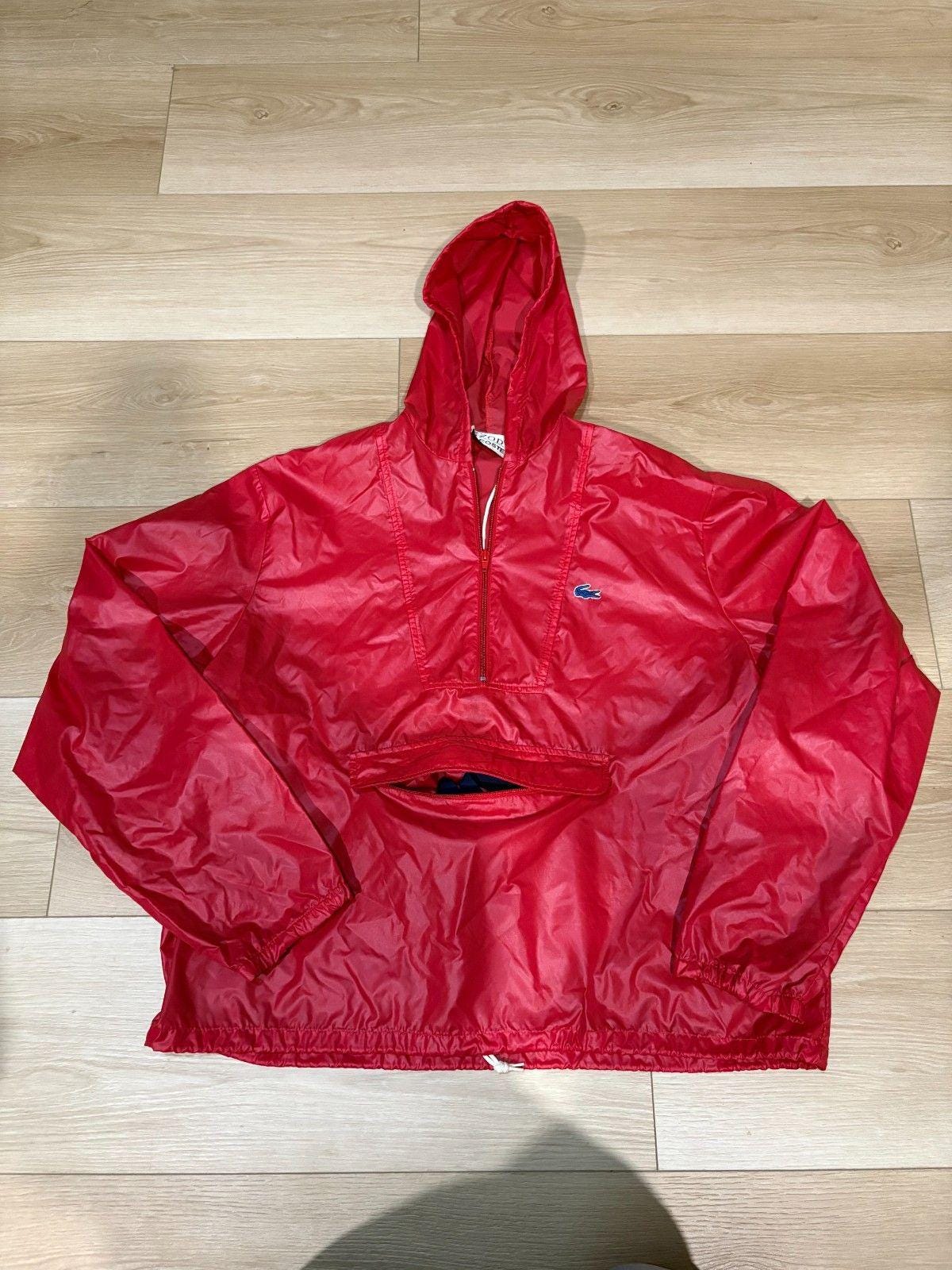Vintage IZOD Lacoste Jacket Men Large Red Nylon Half Zip Rain