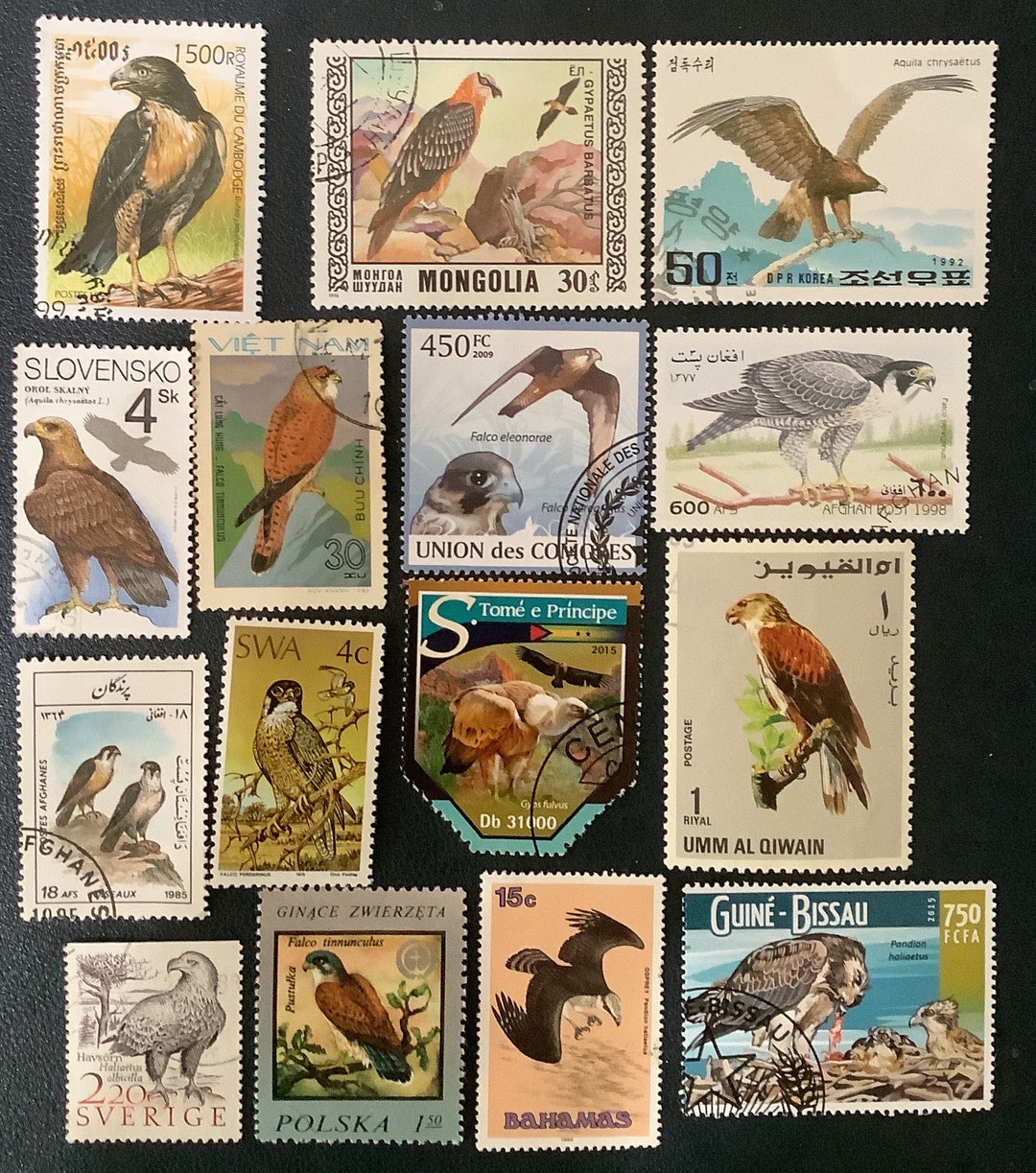 15 Birds of Prey Vintage Postage Stamps Vultures Hawks Falcons - Etsy