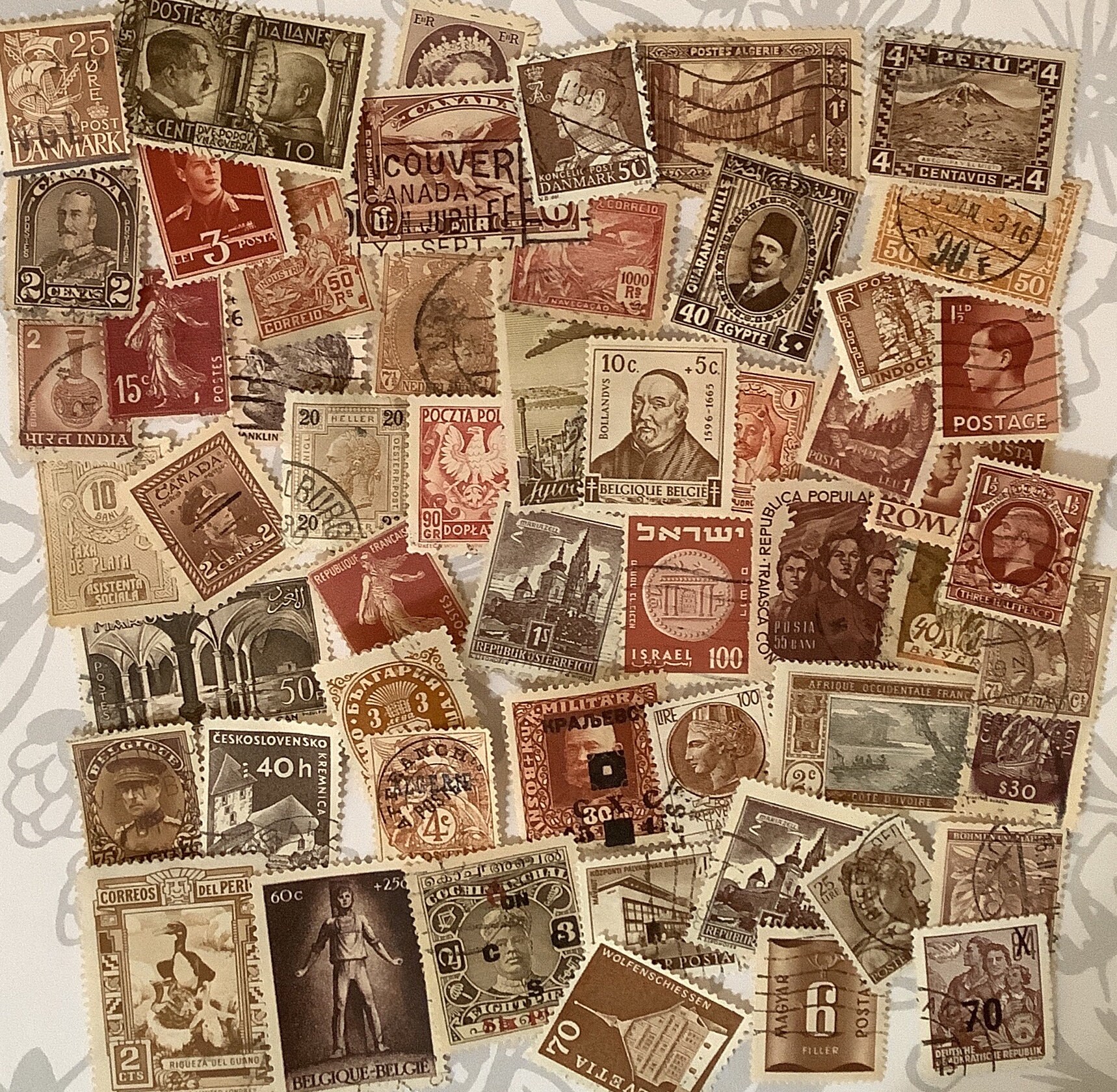 50 RUST BROWNS Terra Cotta Used World Postage Stamps for Crafting