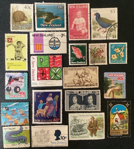 20 New Zealand Vintage Postage Stamps for Collectors or Crafting