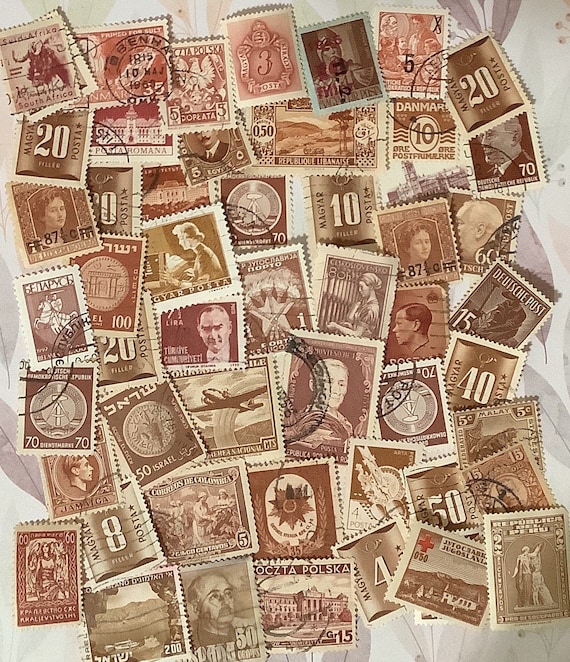 50 RUST BROWNS Terra Cotta Used World Postage Stamps for Crafting