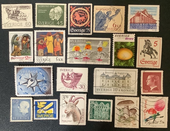 20 SWEDEN SVERIGE Vintage Postage Stamps Collectors Set or crafting collage  cards altered art journals philately stamp collection 20h