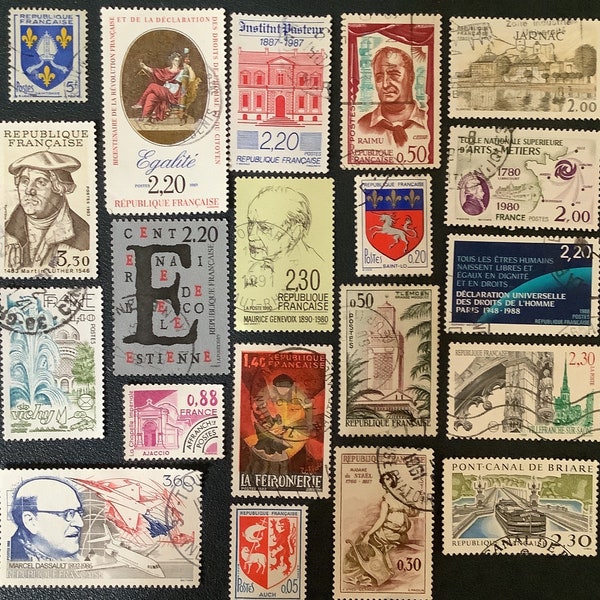 20 FRANCE FRENCH Vintage Postage Stamps Collector Set or crafting collage cards altered art scrapbooks philately stamp album 5d