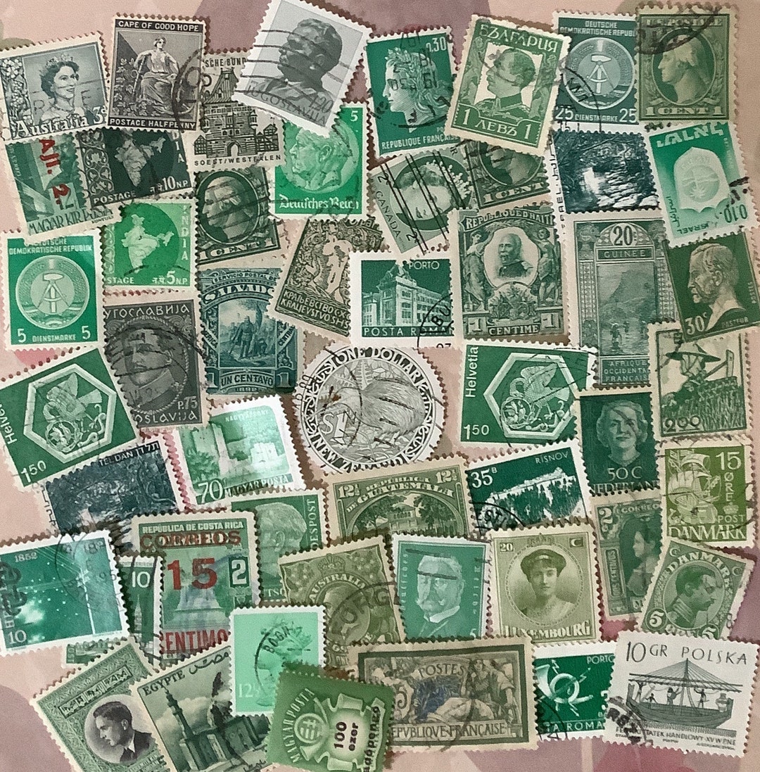 50 SHADES of GREEN Used Vintage World Postage Stamps for Crafting ...