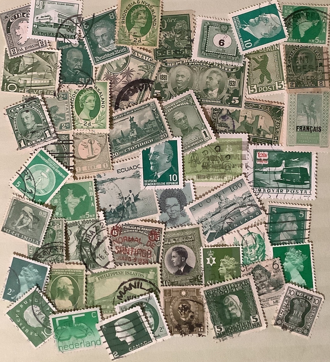 50 SHADES of GREEN Used Vintage World Postage Stamps for Crafting ...