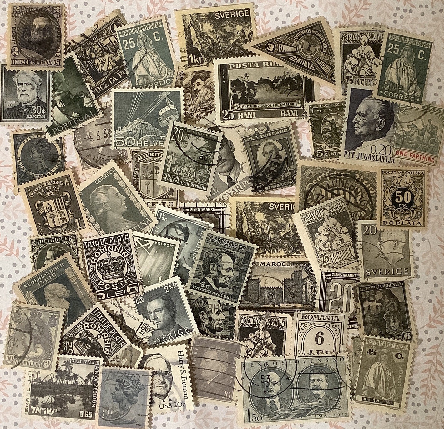 50 SHADES of GRAYS Used World Postage Stamps for Crafting, Collage