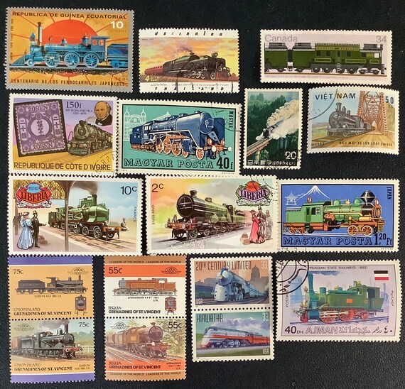 17 Steam Trains Locomotives Postage Stamps For Crafting Etsy