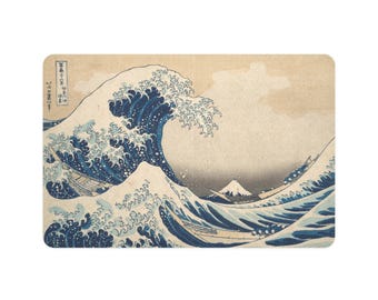 Tapete elegante japonés Ukiyoe para comida de mascotas con diseño de olas - Perfecto para amantes de las mascotas, decoración del hogar, tapete para comedero de perros, tapete para alimentar gatos, accesorio de cocina